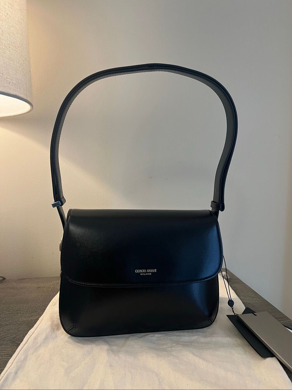 Giorgio Armani La Prima Medium Black Leather Shoulder Bag